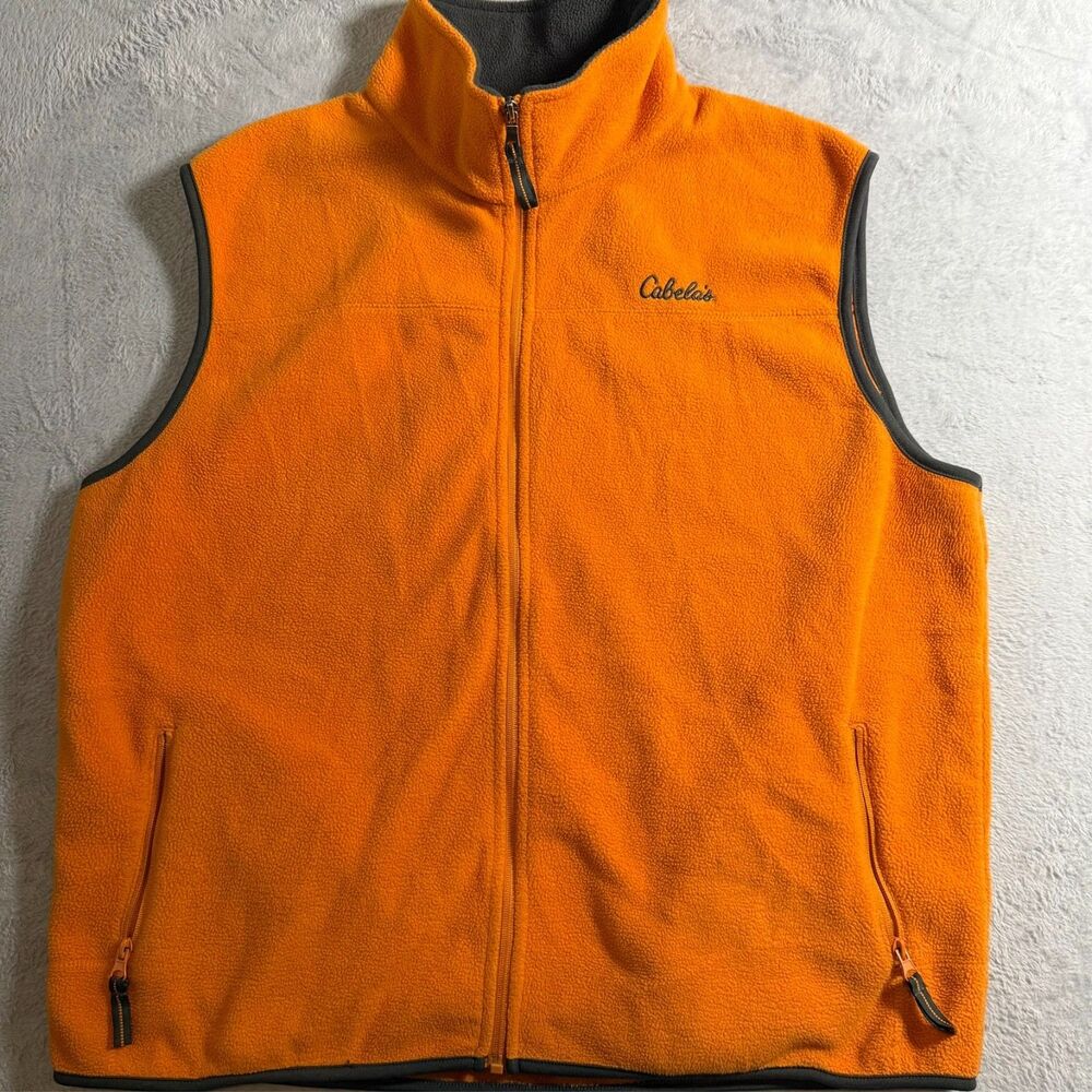 Cabela's Stillwater Supply Co Orange Fleece Vest Men's M Blaze Hunting Full Zip